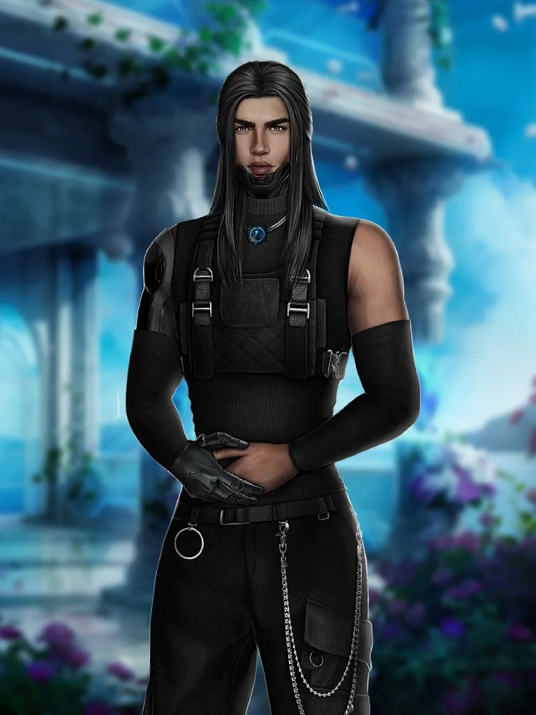 Кирос, андроид Внешность: Афро Волосы: Тёмные Наряд: Чёрный комплект возможна любовная линия Премиальная причёска "Твой самурай" Стоимость: 40 звёздных монет